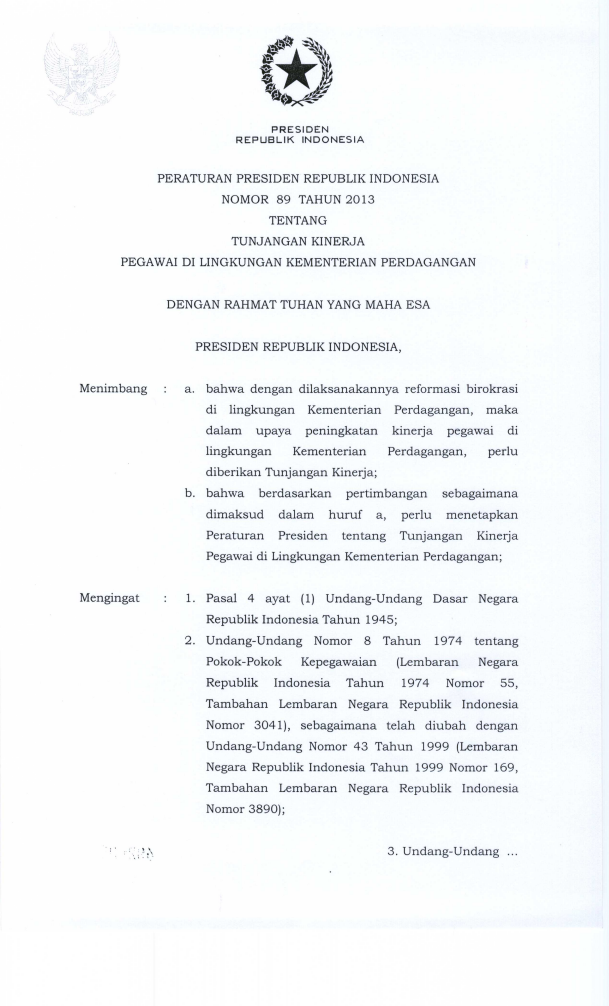 Peraturan Presiden Nomor 89 Tahun 2013