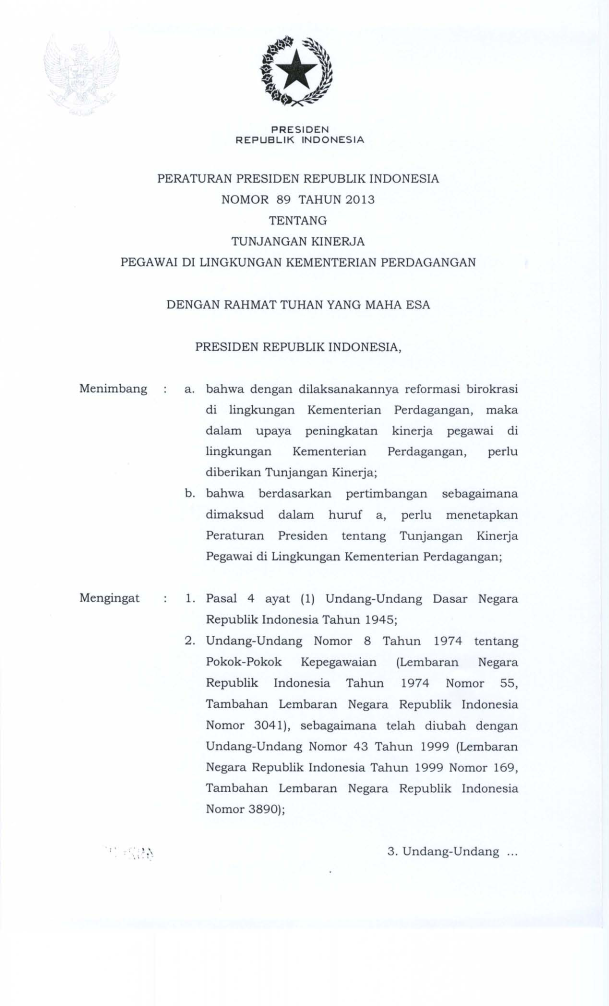 Peraturan Presiden Nomor 89 Tahun 2013