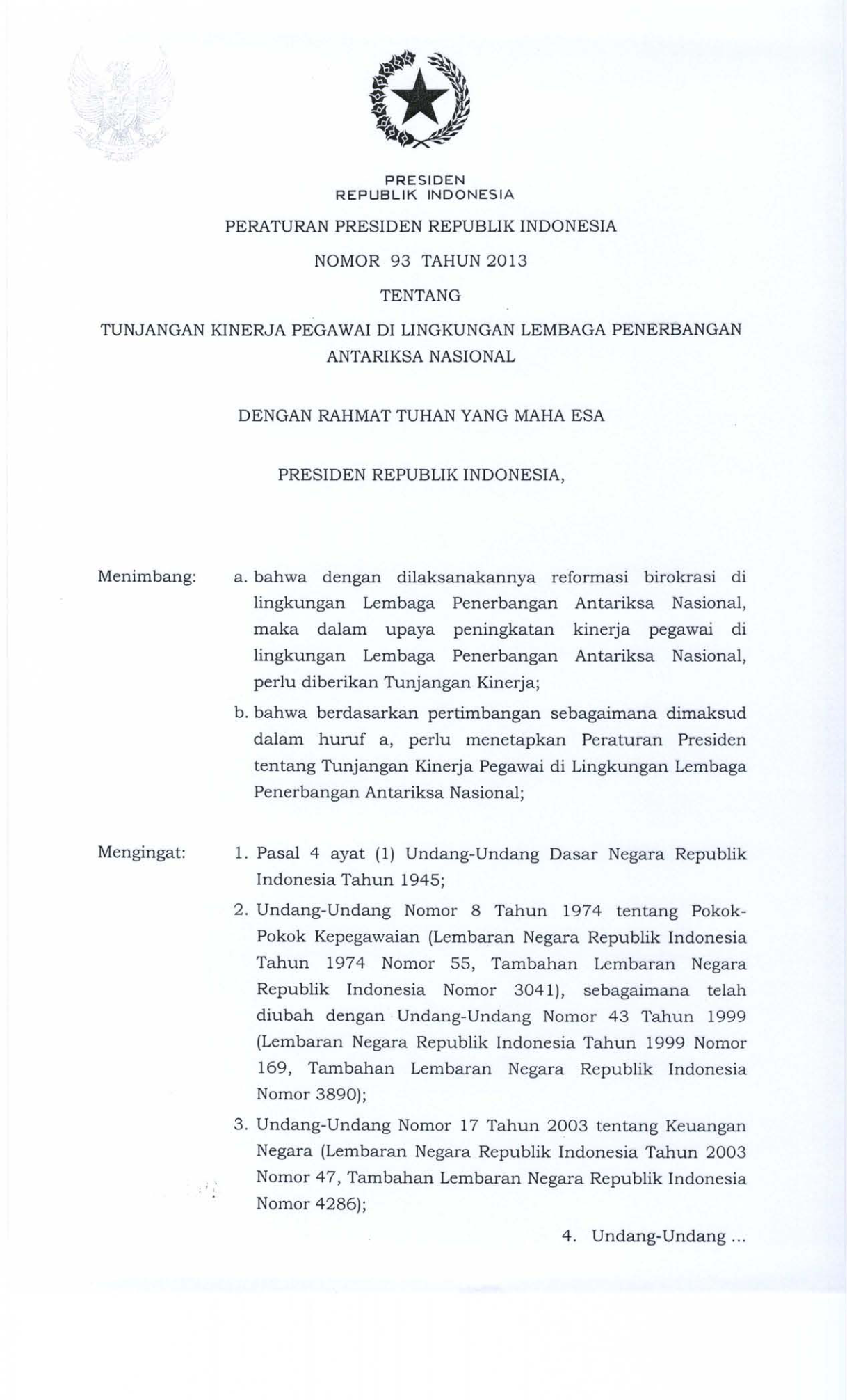 Peraturan Presiden Nomor 93 Tahun 2013