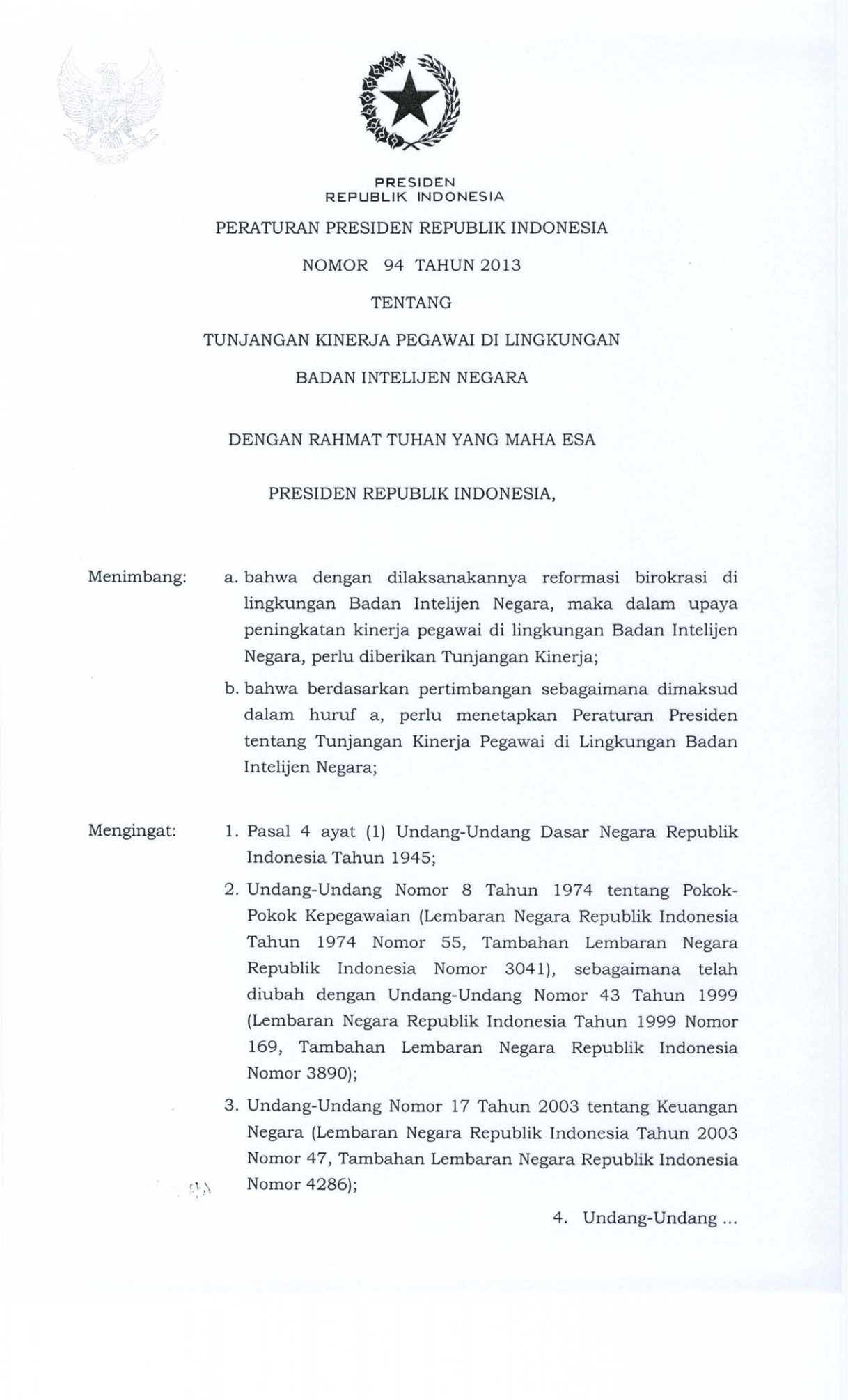 Peraturan Presiden Nomor 94 Tahun 2013