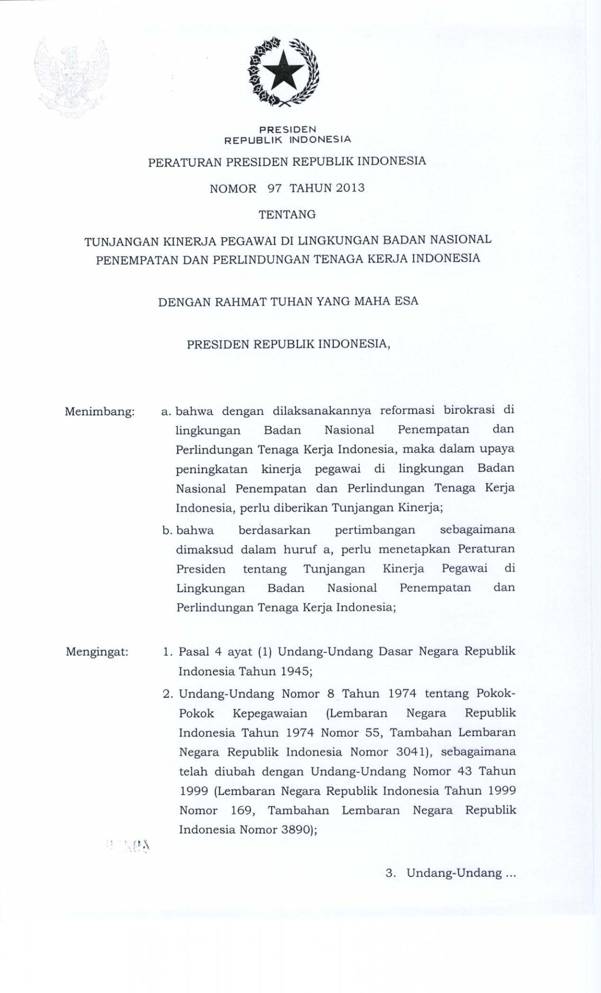 Peraturan Presiden Nomor 97 Tahun 2013