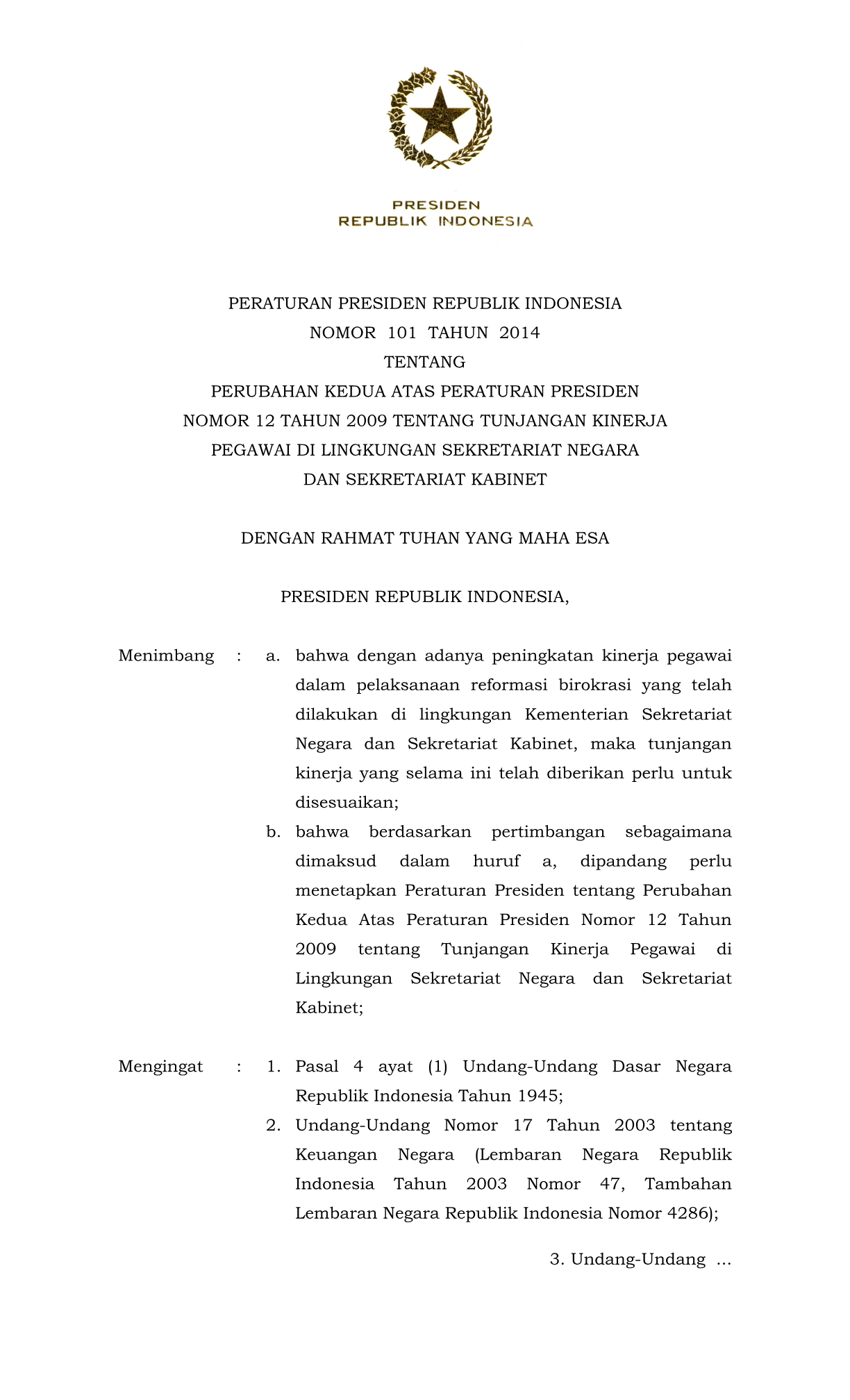 Peraturan Presiden Nomor 101 Tahun 2014