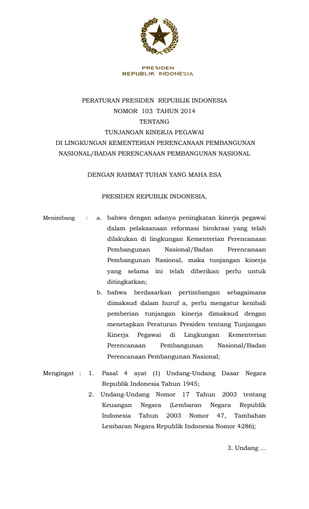 Peraturan Presiden Nomor 103 Tahun 2014