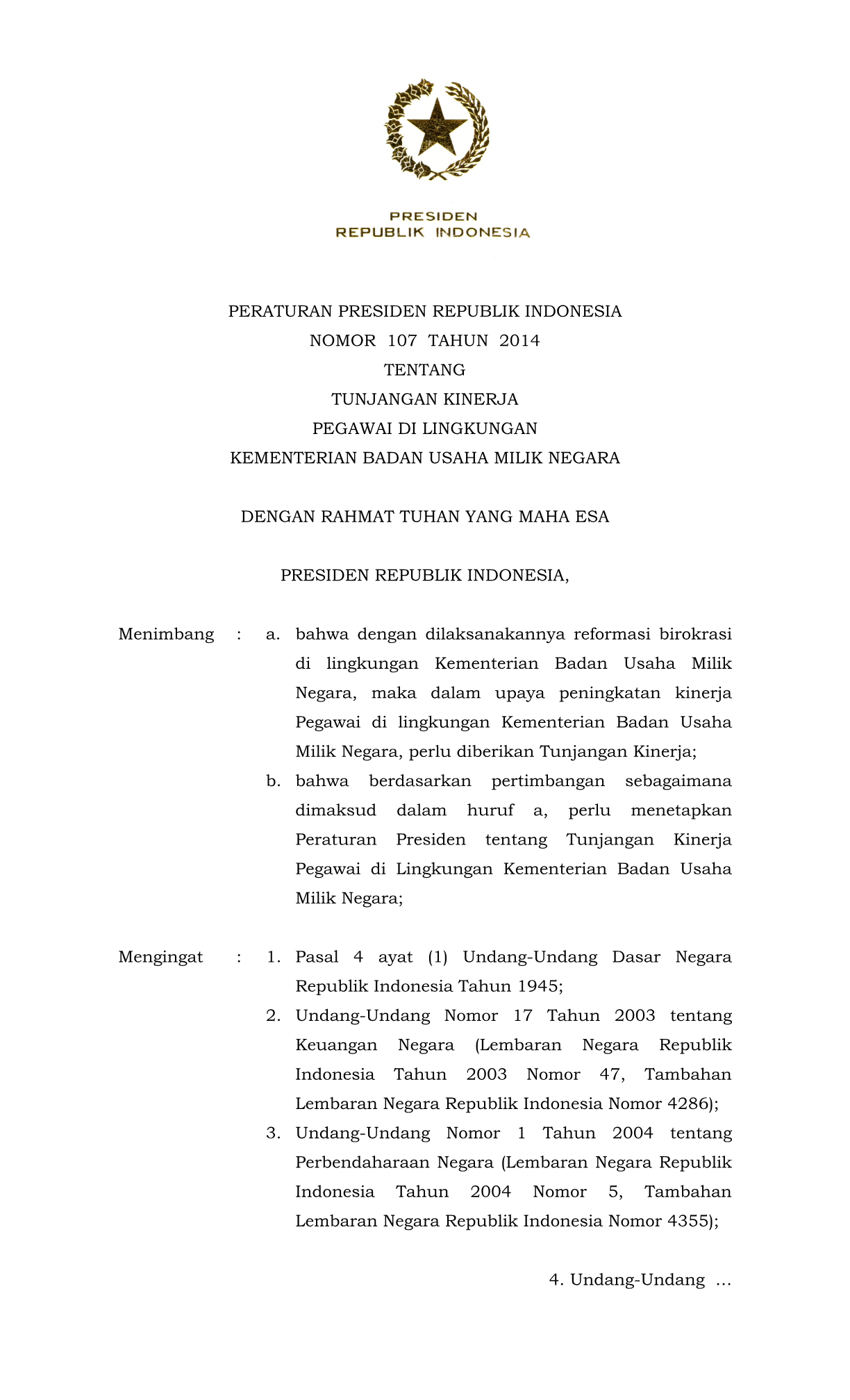 Peraturan Presiden Nomor 107 Tahun 2014