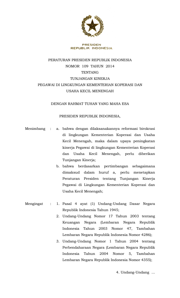 Peraturan Presiden Nomor 109 Tahun 2014