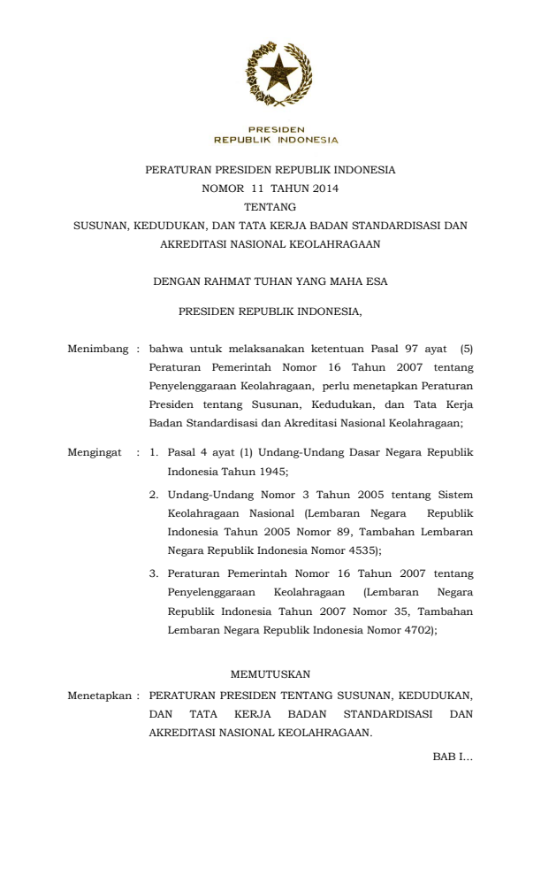 Peraturan Presiden Nomor 11 Tahun 2014