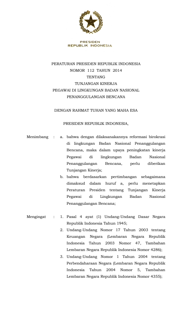 Peraturan Presiden Nomor 112 Tahun 2014
