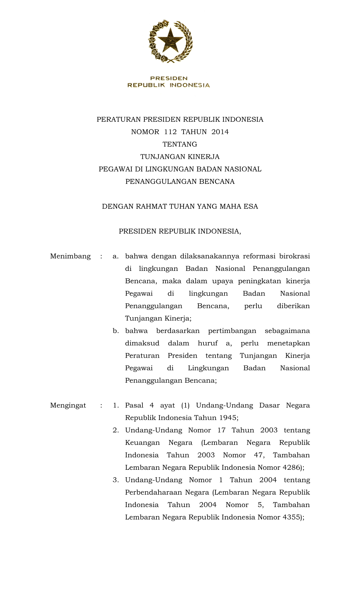 Peraturan Presiden Nomor 112 Tahun 2014