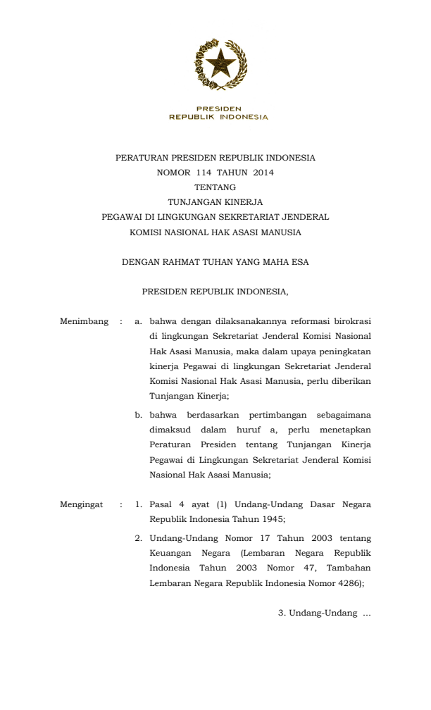 Peraturan Presiden Nomor 114 Tahun 2014