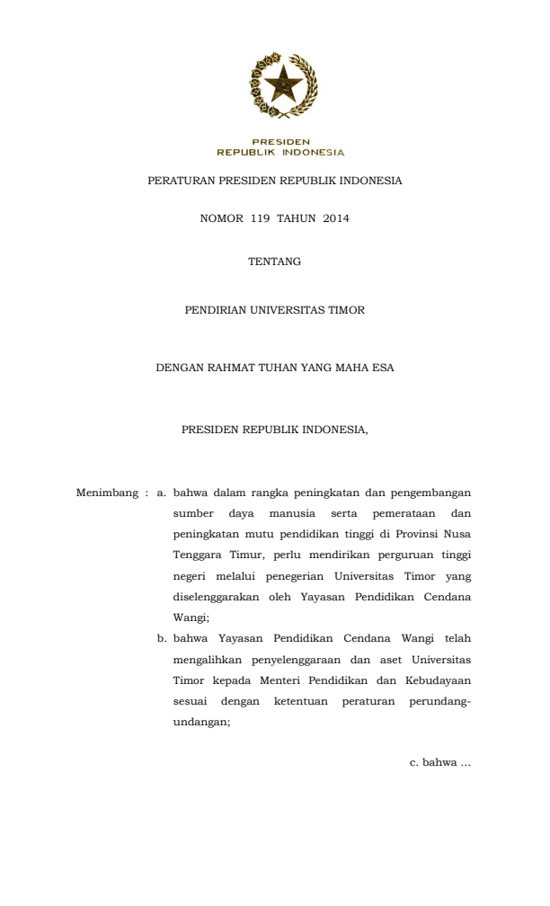 Peraturan Presiden Nomor 119 Tahun 2014