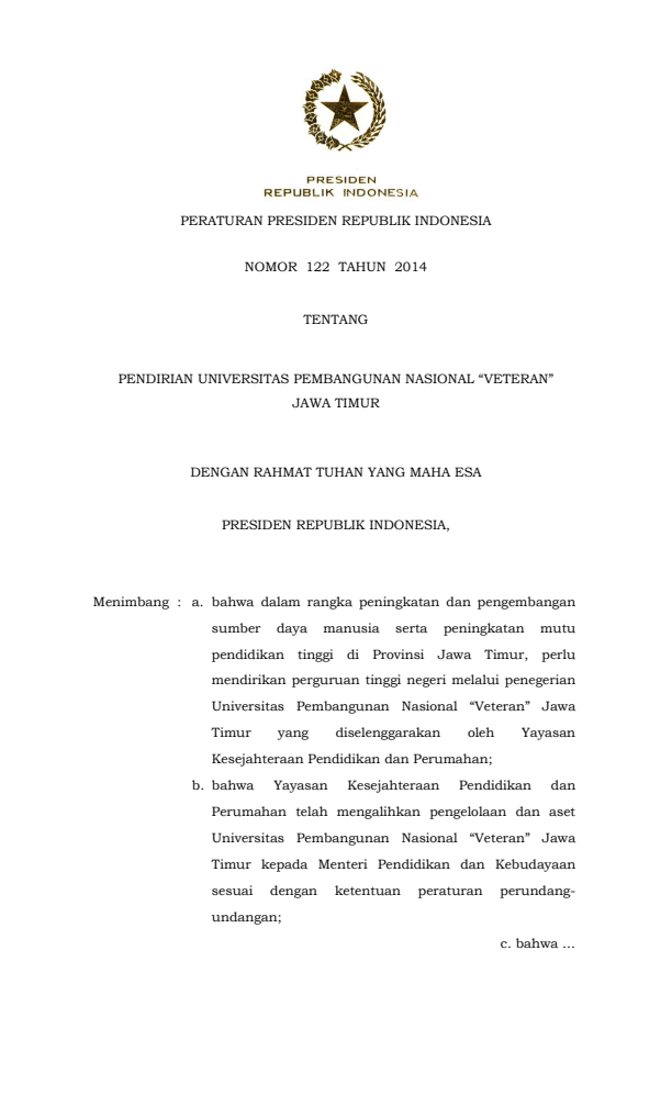 Peraturan Presiden Nomor 122 Tahun 2014