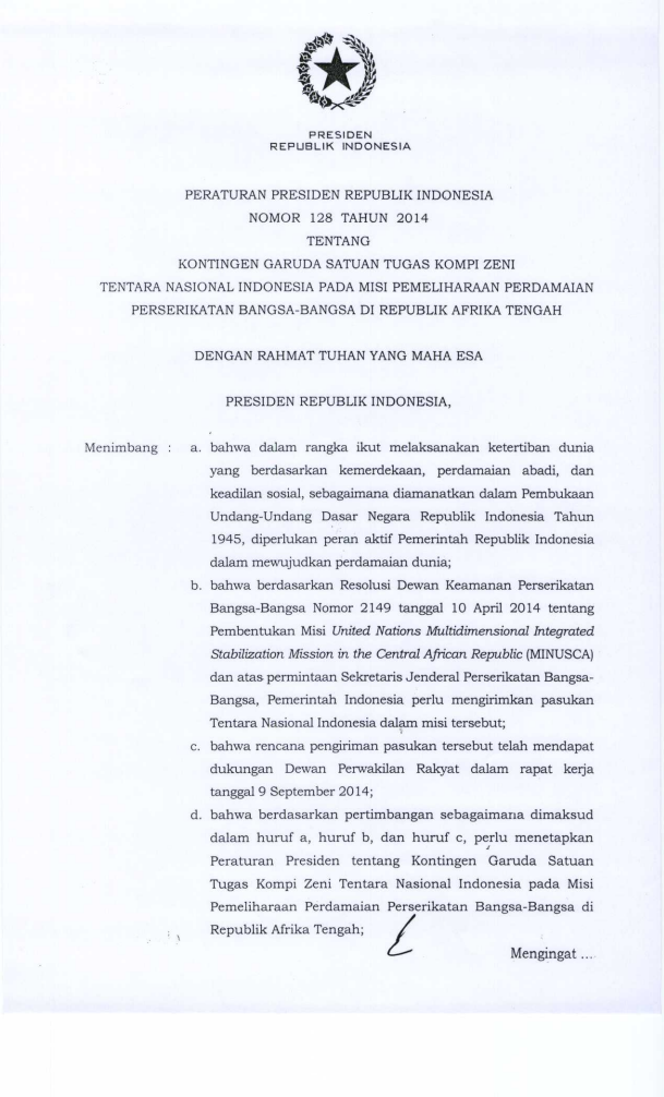 Peraturan Presiden Nomor 128 Tahun 2014