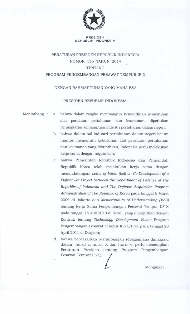 Peraturan Presiden Nomor 136 Tahun 2014