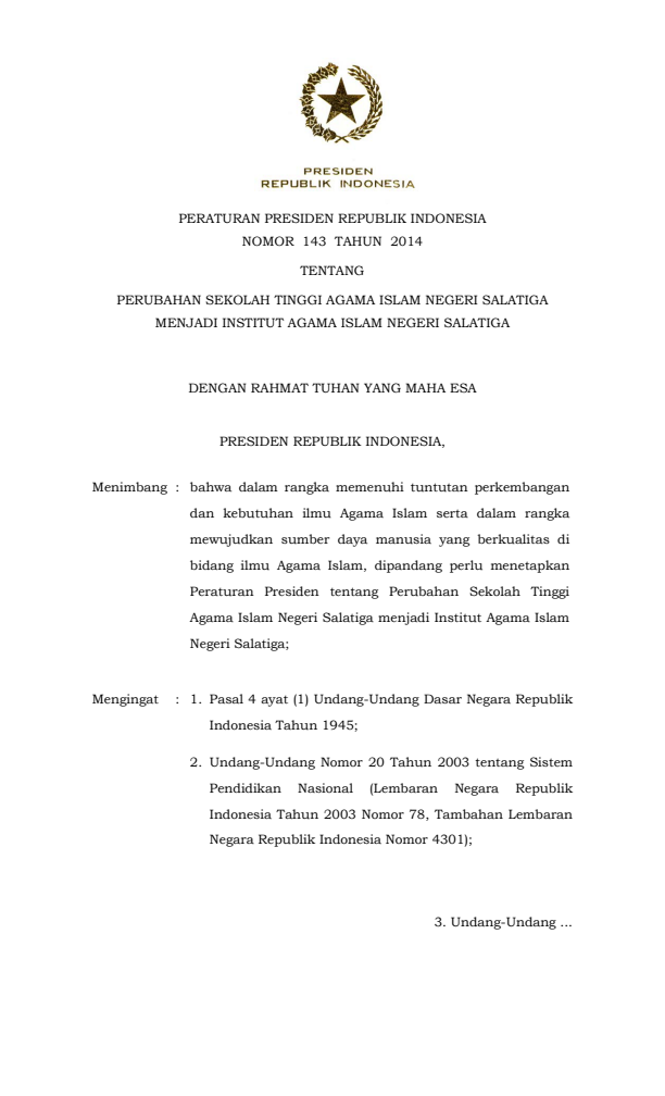 Peraturan Presiden Nomor 143 Tahun 2014