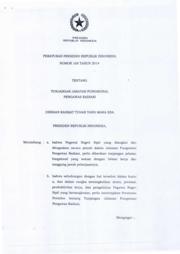 Peraturan Presiden Nomor 168 Tahun 2014