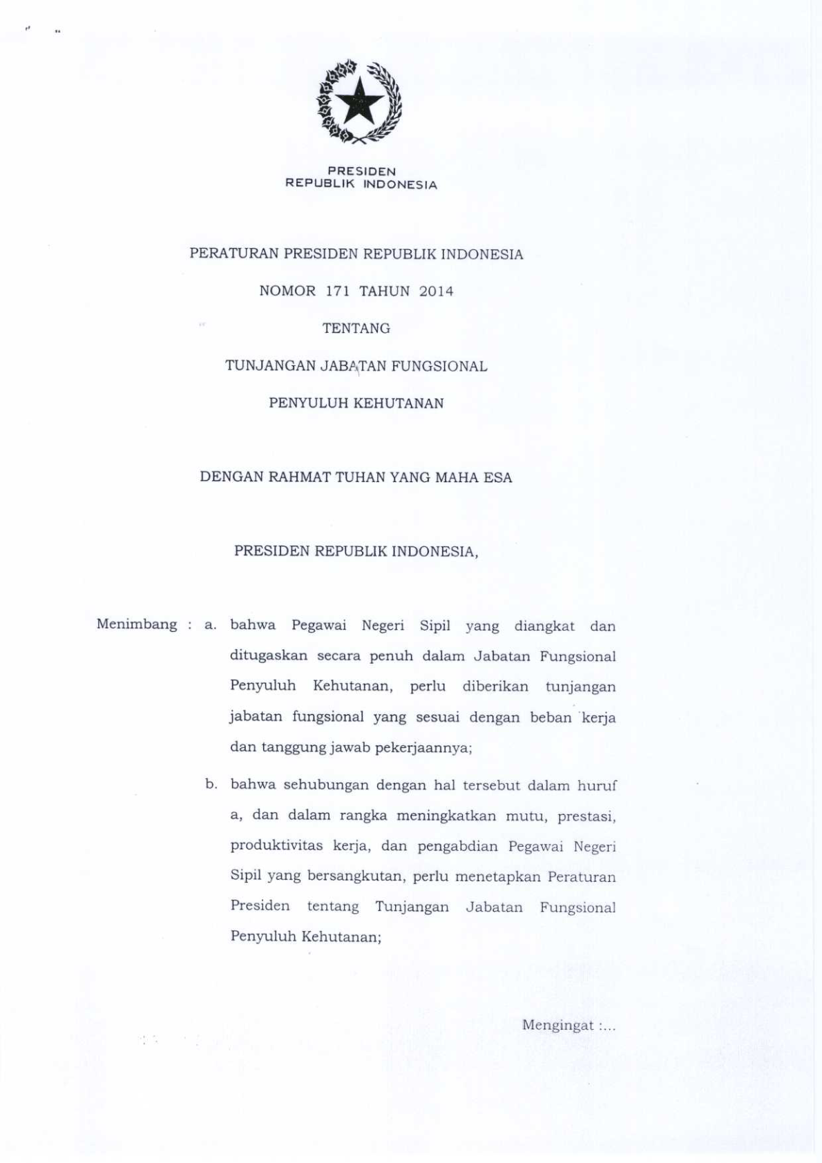 Peraturan Presiden Nomor 171 Tahun 2014