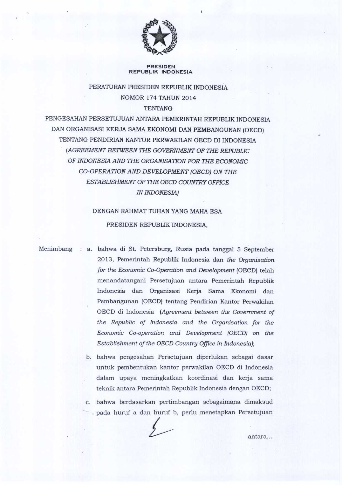 Peraturan Presiden Nomor 174 Tahun 2014