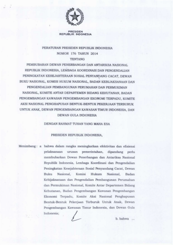 Peraturan Presiden Nomor 176 Tahun 2014
