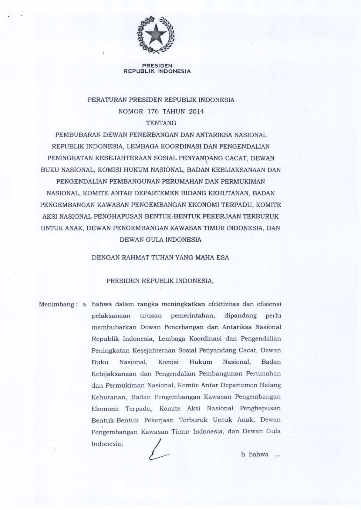 Peraturan Presiden Nomor 176 Tahun 2014