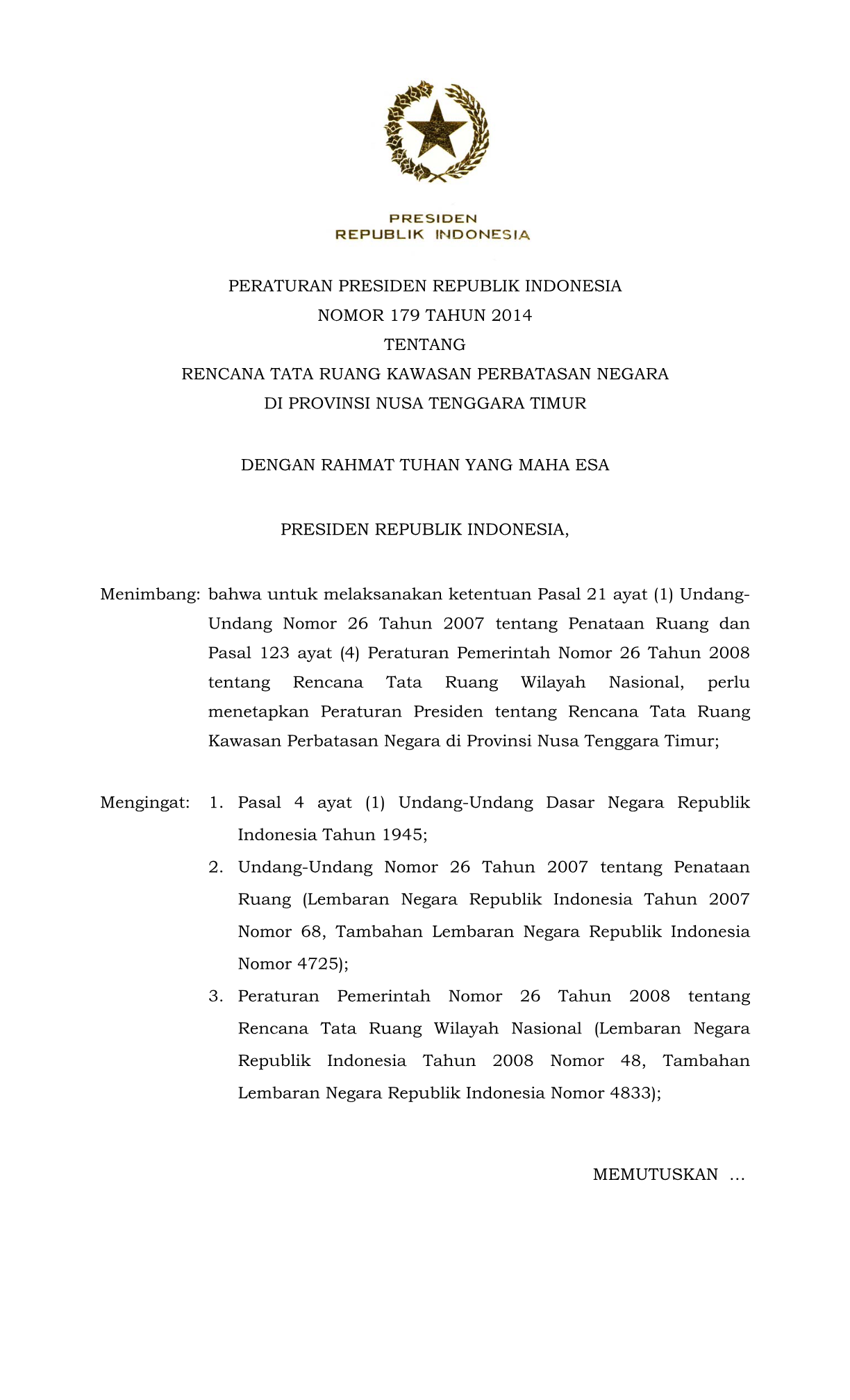 Peraturan Presiden Nomor 179 Tahun 2014