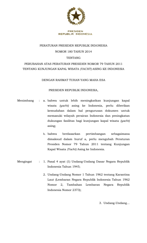 Peraturan Presiden Nomor 180 Tahun 2014