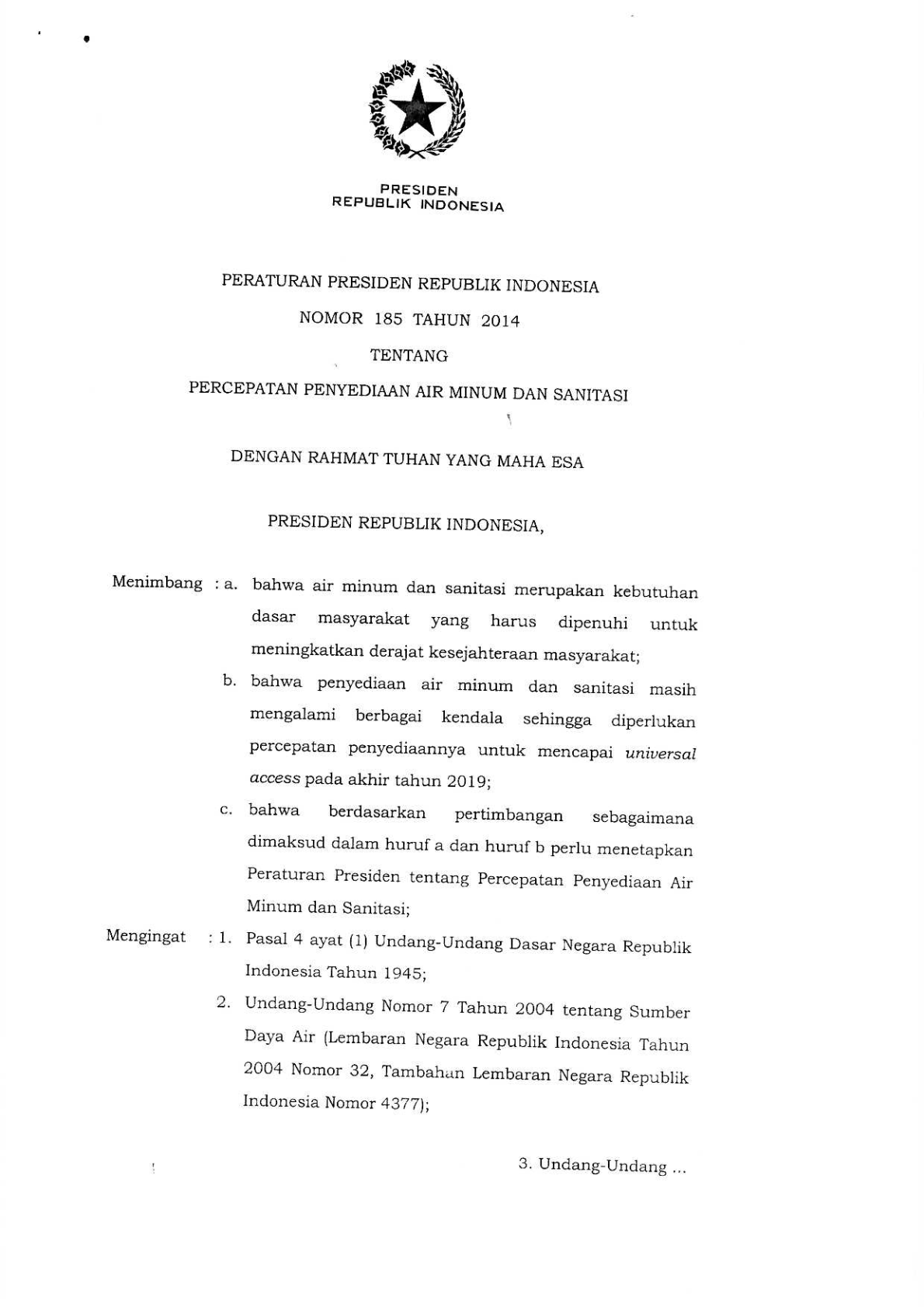 Peraturan Presiden Nomor 185 Tahun 2014