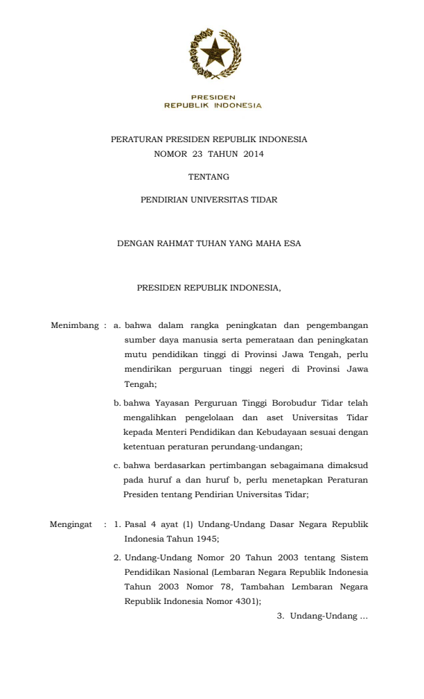 Peraturan Presiden Nomor 23 Tahun 2014