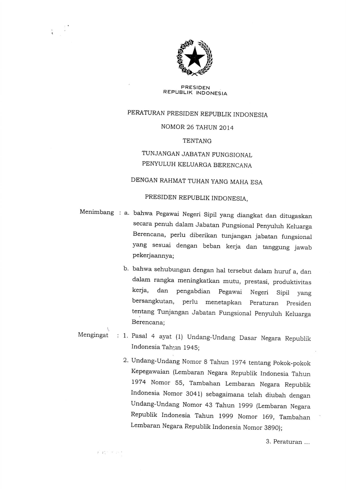 Peraturan Presiden Nomor 26 Tahun 2014
