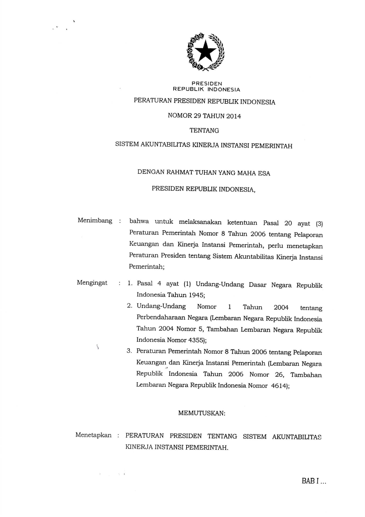Peraturan Presiden Nomor 29 Tahun 2014