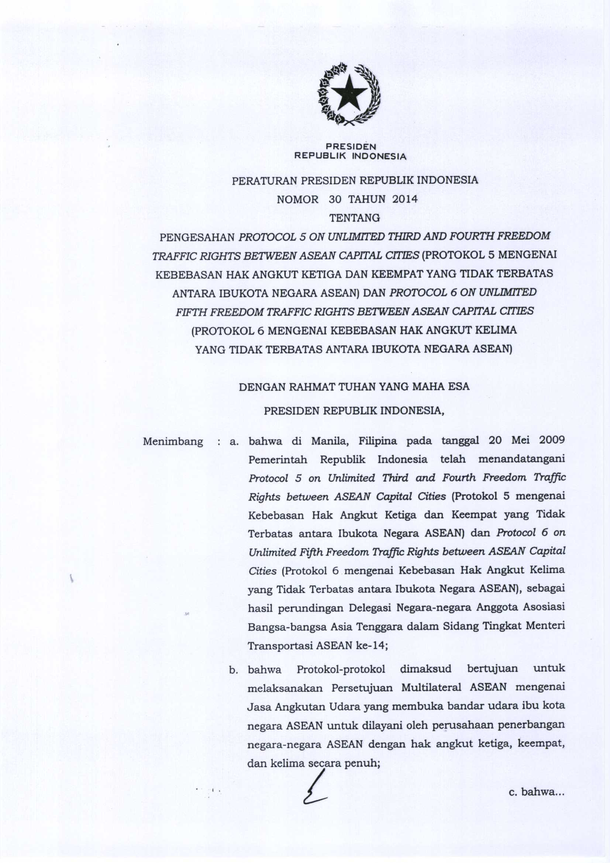 Peraturan Presiden Nomor 30 Tahun 2014