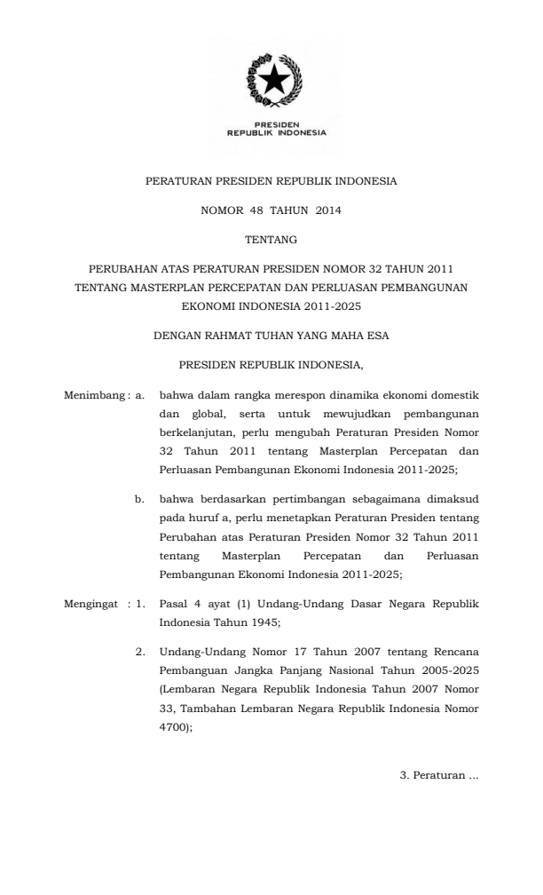 Peraturan Presiden Nomor 48 Tahun 2014