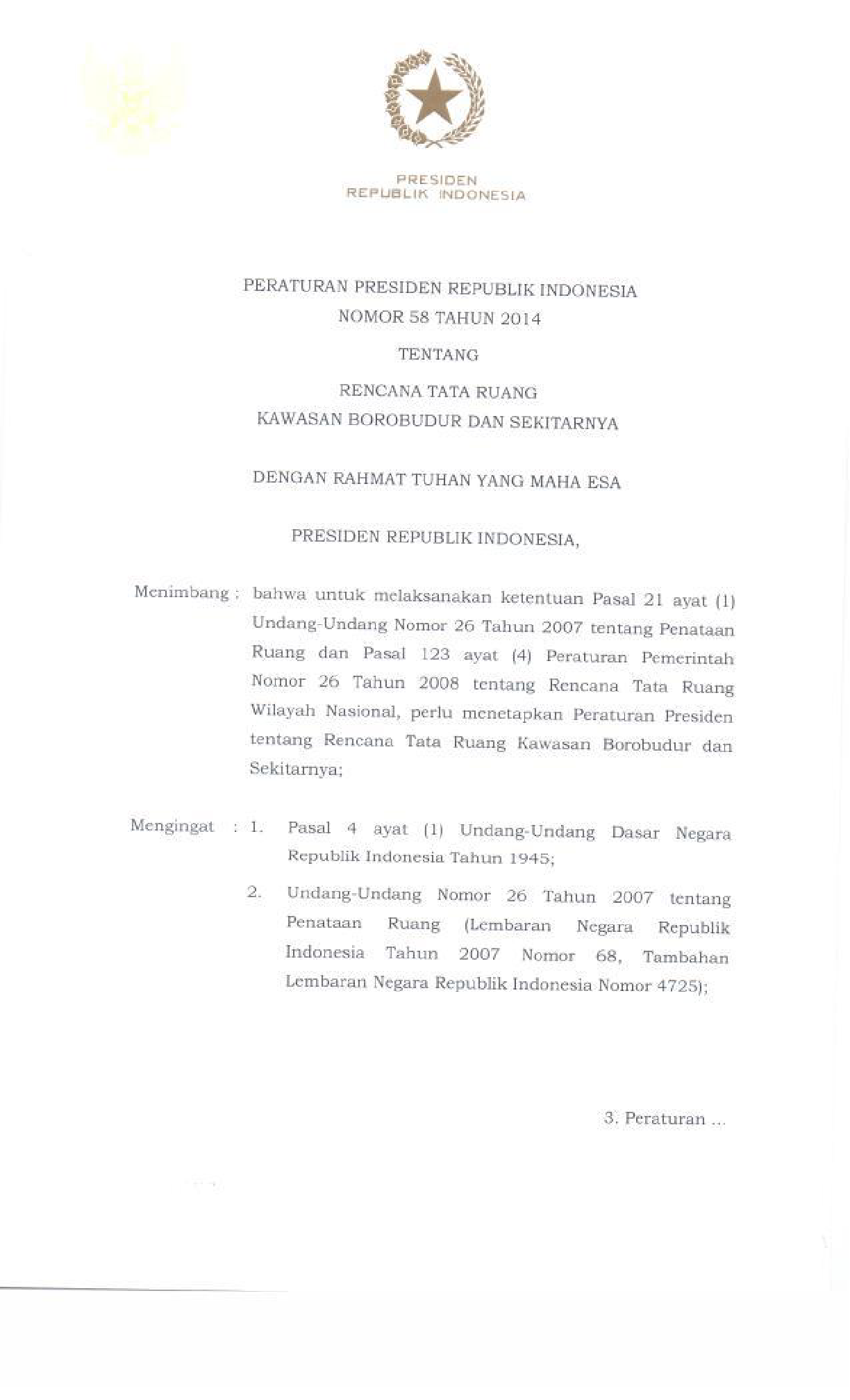 Peraturan Presiden Nomor 58 Tahun 2014