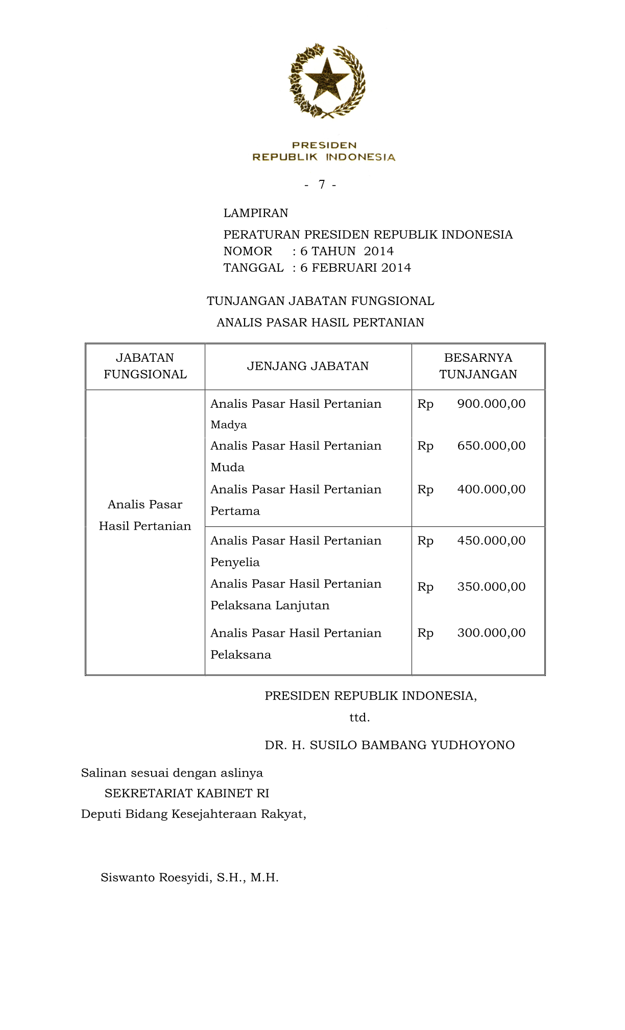Peraturan Presiden Nomor 6 Tahun 2014