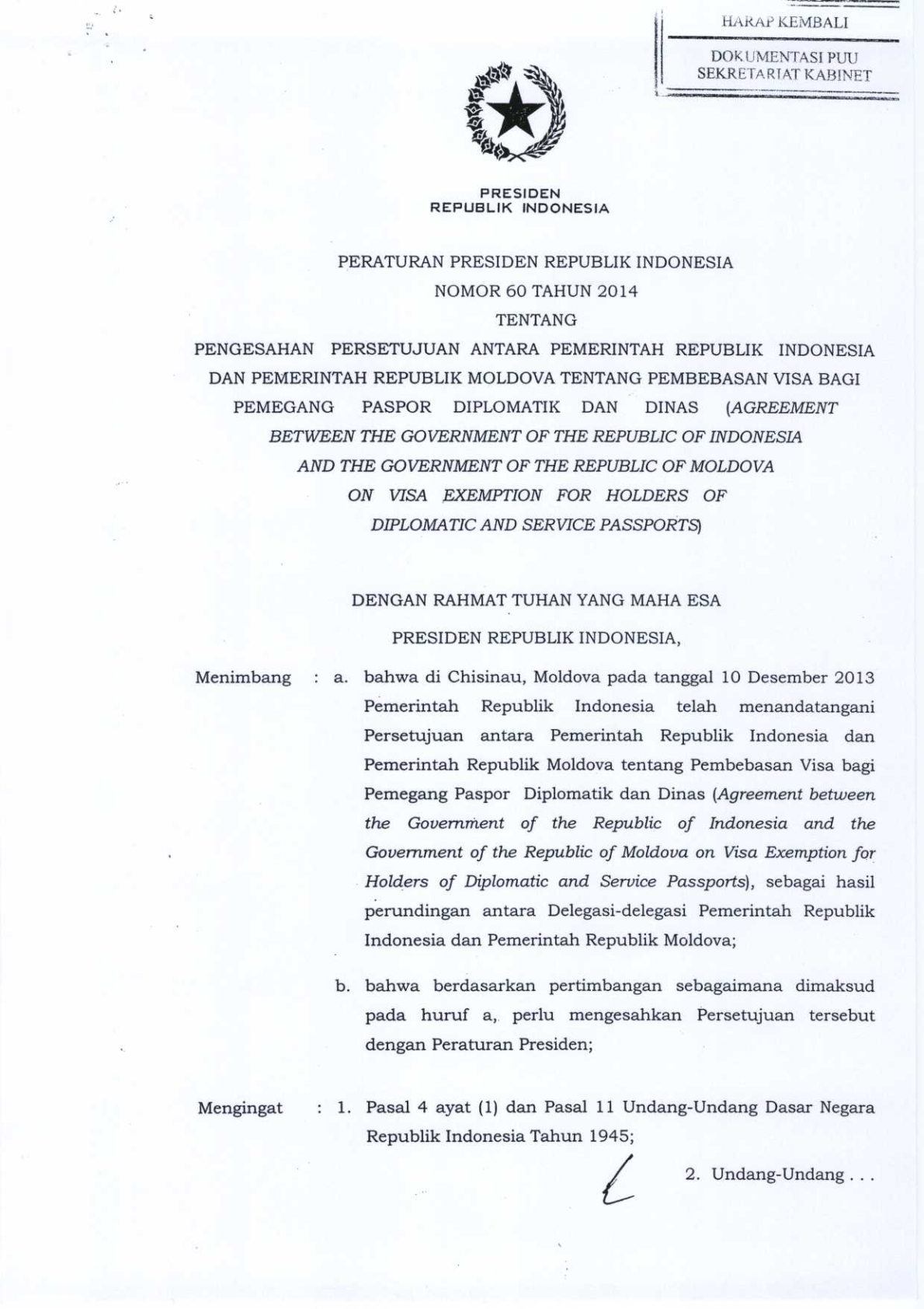 Peraturan Presiden Nomor 60 Tahun 2014