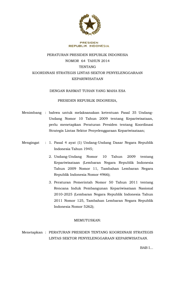 Peraturan Presiden Nomor 64 Tahun 2014