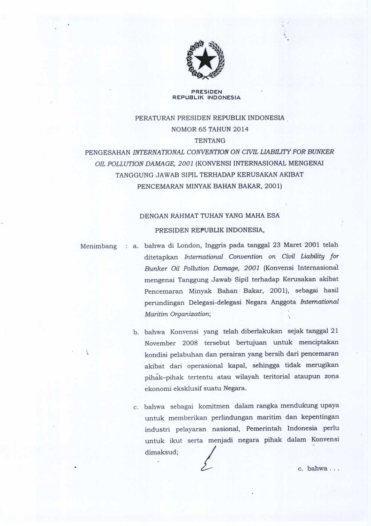 Peraturan Presiden Nomor 65 Tahun 2014