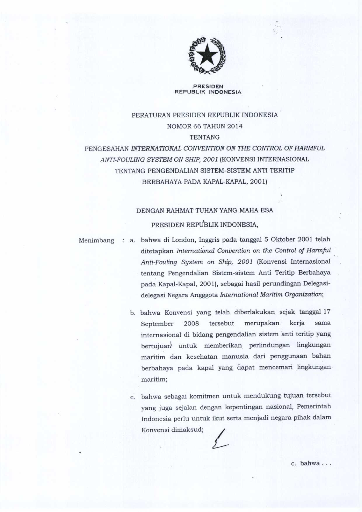 Peraturan Presiden Nomor 66 Tahun 2014