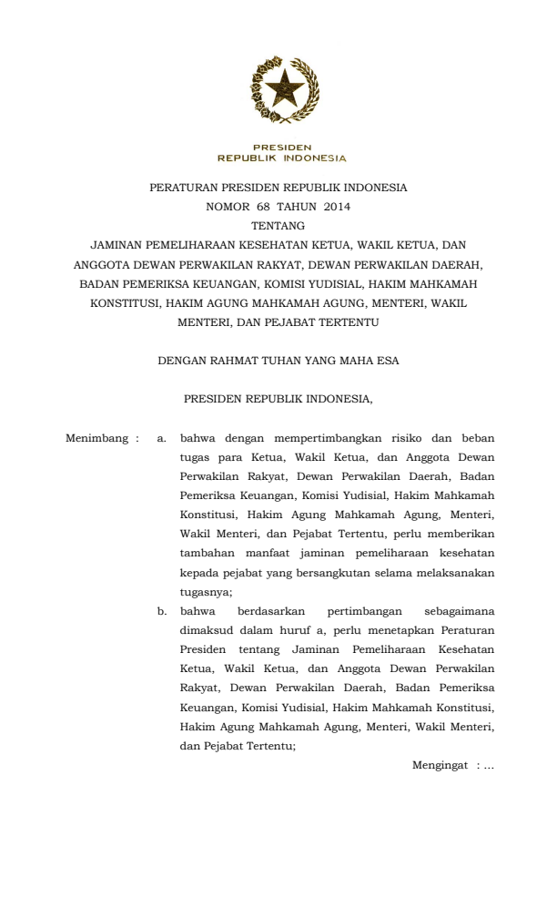 Peraturan Presiden Nomor 68 Tahun 2014