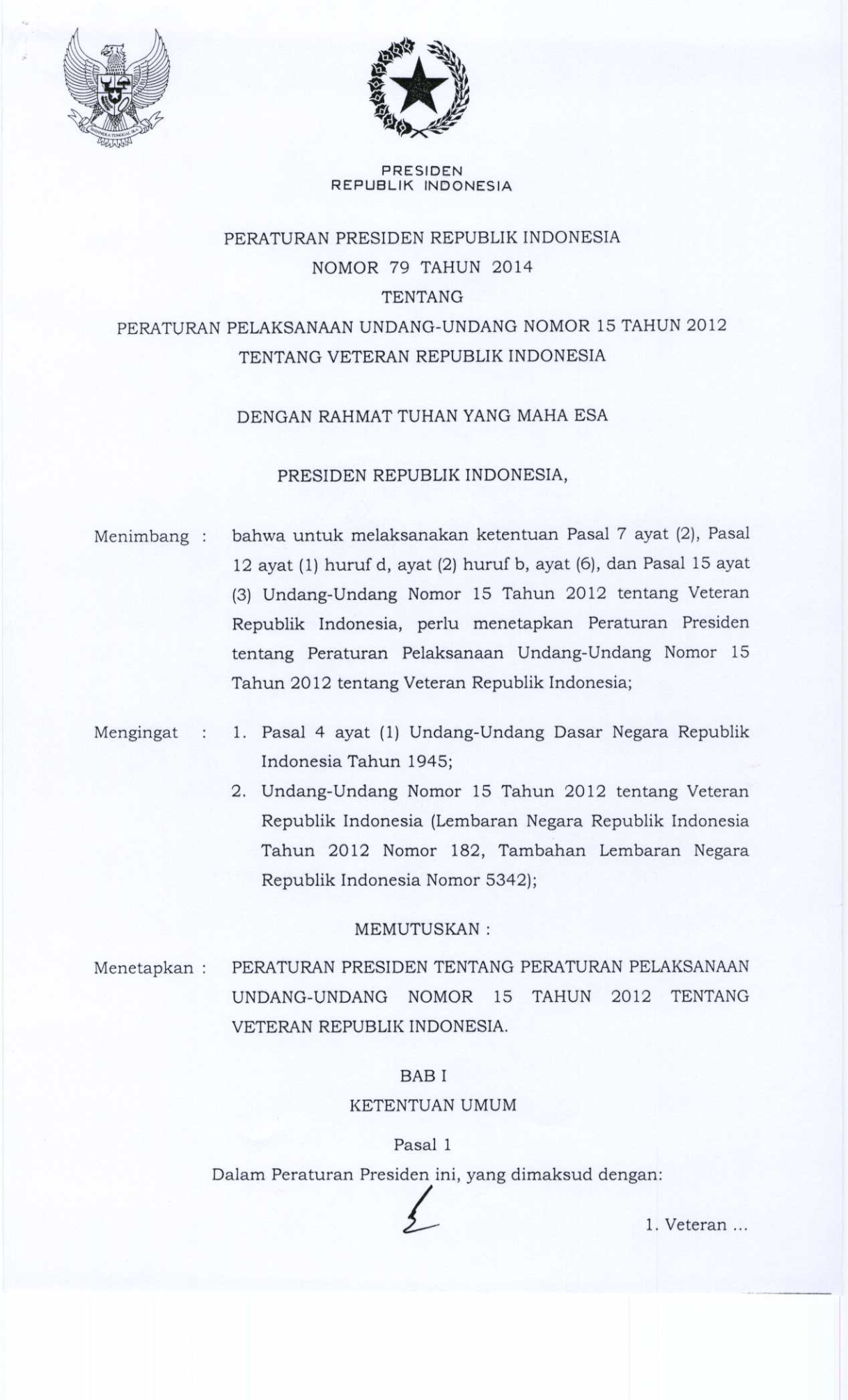 Peraturan Presiden Nomor 79 Tahun 2014