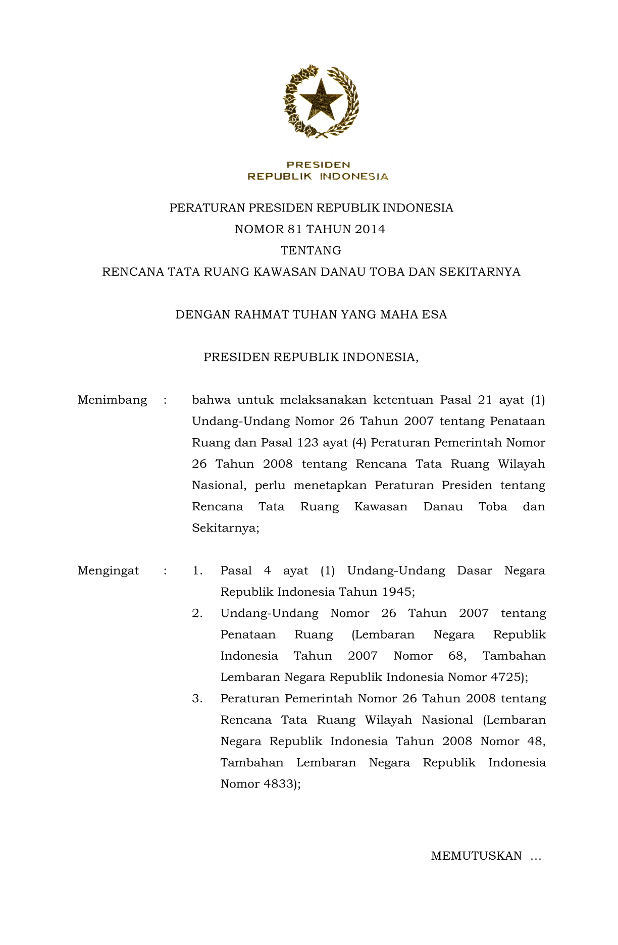 Peraturan Presiden Nomor 81 Tahun 2014