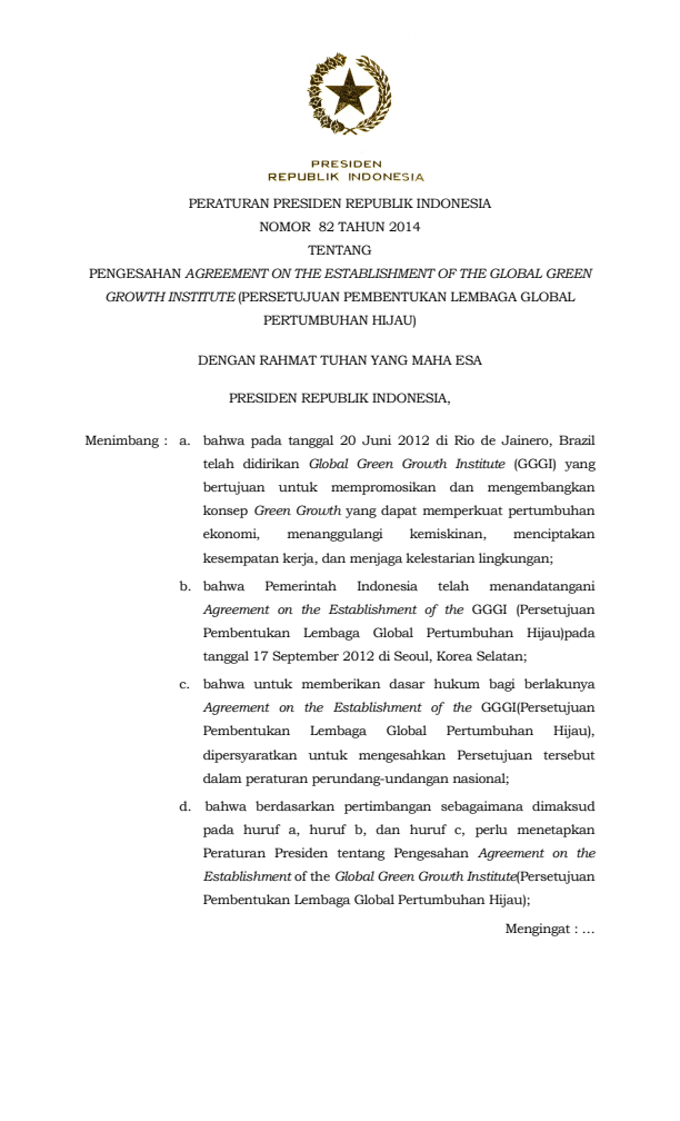 Peraturan Presiden Nomor 82 Tahun 2014