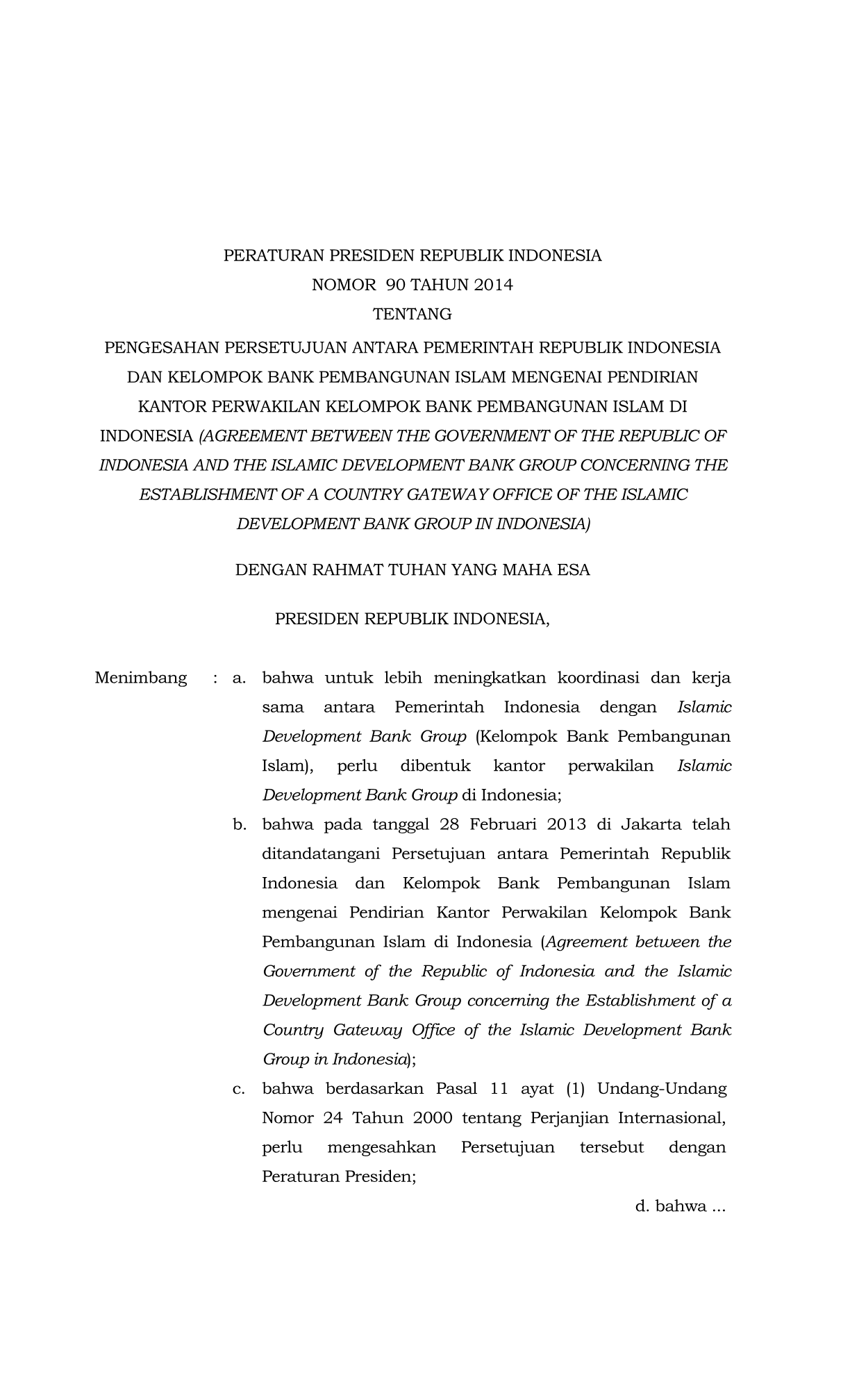 Peraturan Presiden Nomor 90 Tahun 2014