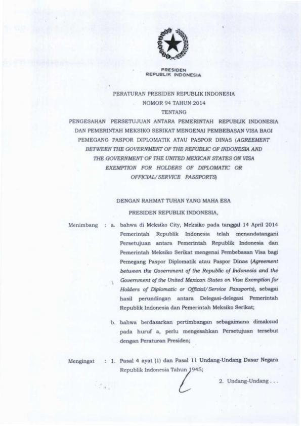 Peraturan Presiden Nomor 94 Tahun 2014