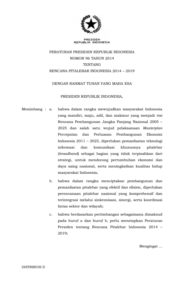 Peraturan Presiden Nomor 96 Tahun 2014