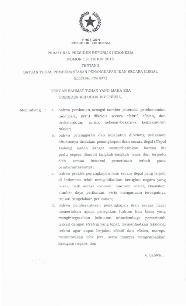 Peraturan Presiden Nomor 115 Tahun 2015