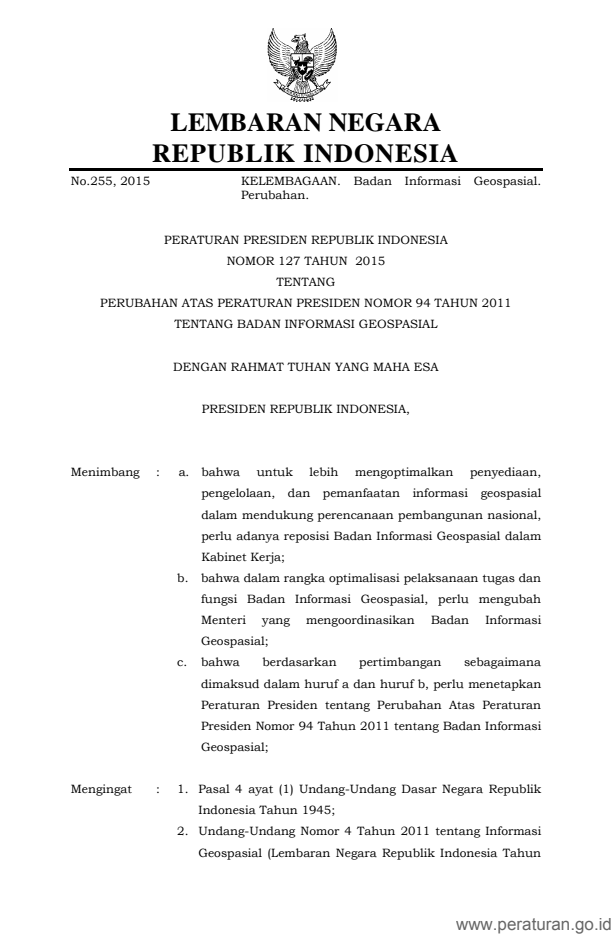 Peraturan Presiden Nomor 127 Tahun 2015