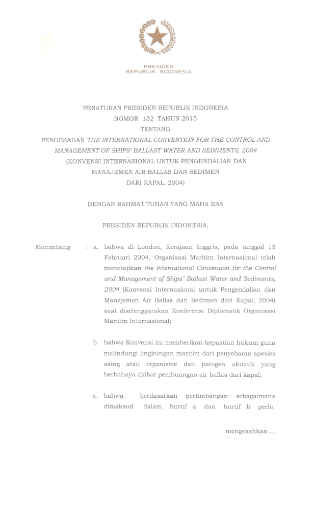 Peraturan Presiden Nomor 132 Tahun 2015