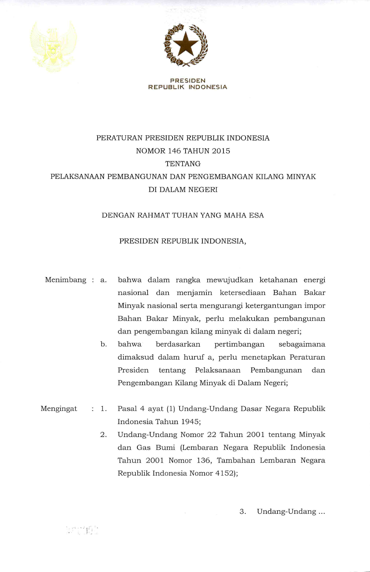 Peraturan Presiden Nomor 146 Tahun 2015