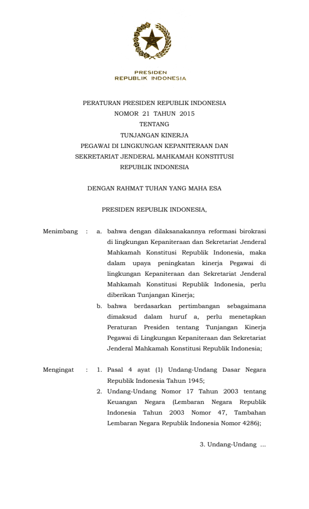 Peraturan Presiden Nomor 21 Tahun 2015