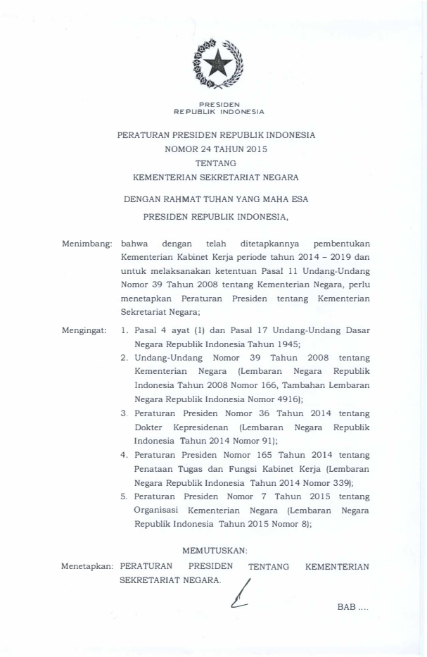 Peraturan Presiden Nomor 24 Tahun 2015